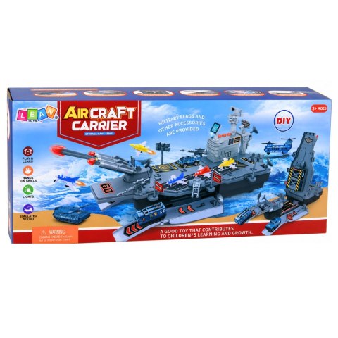 LEAN Toys Zestaw Militarny Lotniskowiec Baza Wojskowa Myśliwce Pojazdy Światła Dźwięk