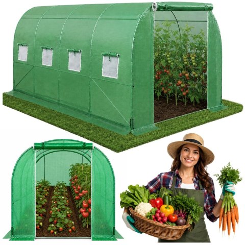 LEAN Tunel Ogrodowy Foliowy Szklarnia Na Warzywa Okna Zielony UV 4,5x2x2 M 9M²