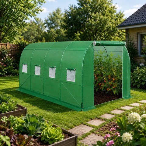 LEAN Tunel Ogrodowy Foliowy Szklarnia Na Warzywa Okna Zielony UV 4,5x2x2 M 9M²