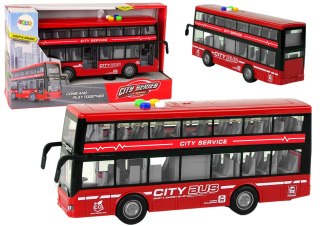 LEAN Toys Autobus Piętrowy Na Baterie Światła Dźwięki Napęd Frykcyjny Czerwony 1:16