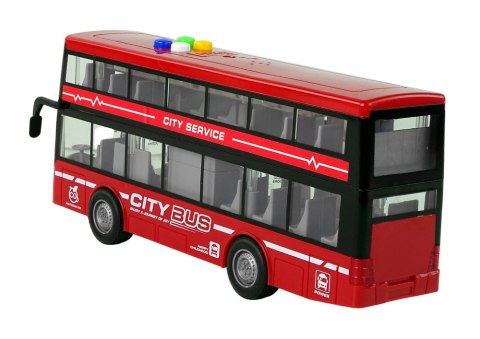 LEAN Toys Autobus Piętrowy Na Baterie Światła Dźwięki Napęd Frykcyjny Czerwony 1:16