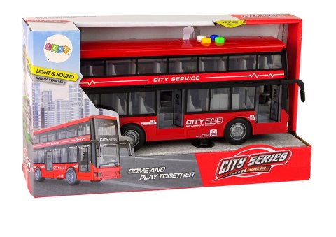 LEAN Toys Autobus Piętrowy Na Baterie Światła Dźwięki Napęd Frykcyjny Czerwony 1:16