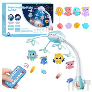 LEAN Toys Karuzela Do Łóżeczka Projektor Pilot Melodie Odgłosy Zwierząt Niebieska