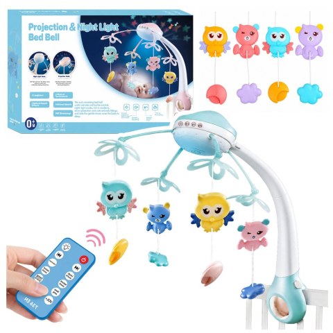 LEAN Toys Karuzela Do Łóżeczka Projektor Pilot Melodie Odgłosy Zwierząt Niebieska