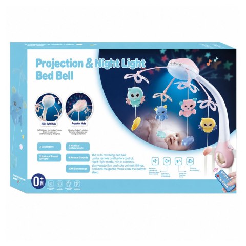 LEAN Toys Karuzela Do Łóżeczka Projektor Pilot Melodie Odgłosy Zwierząt Niebieska