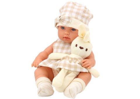 LEAN Toys Lalka Bobas W Nosidełku Króliczek Ubranko w Kratę Beżowy