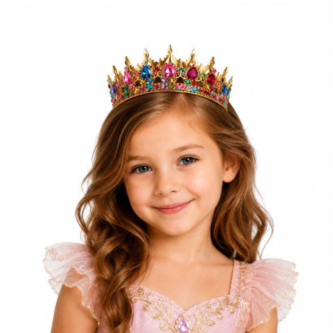 LEAN Toys Metalowa Korona Księżniczki Królowej Kolorowe Kryształy Złota 12,5 cm