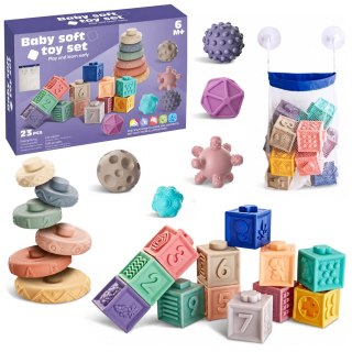 LEAN Toys Miękkie Gumowe Klocki Edukacyjne Zwierzęta Liczby Wzory Kolorowe 27 el.