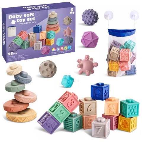 LEAN Toys Miękkie Gumowe Klocki Edukacyjne Zwierzęta Liczby Wzory Kolorowe 27 el.
