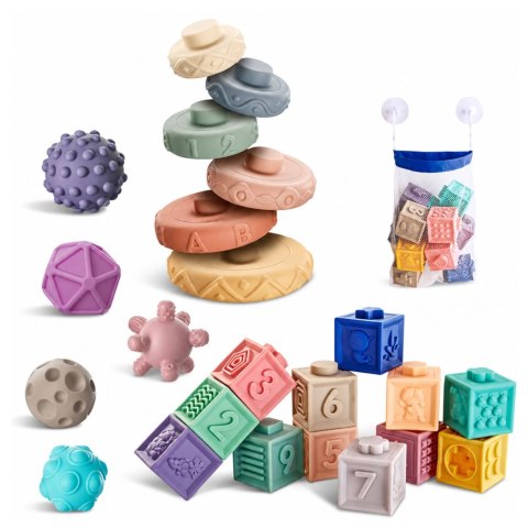LEAN Toys Miękkie Gumowe Klocki Edukacyjne Zwierzęta Liczby Wzory Kolorowe 27 el.