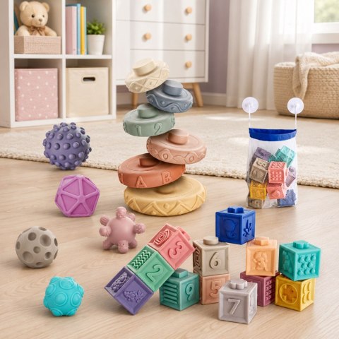 LEAN Toys Miękkie Gumowe Klocki Edukacyjne Zwierzęta Liczby Wzory Kolorowe 27 el.