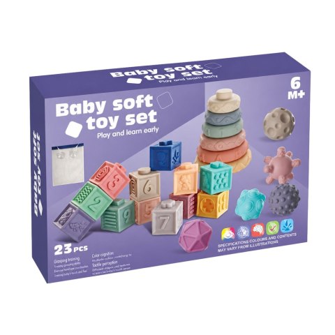 LEAN Toys Miękkie Gumowe Klocki Edukacyjne Zwierzęta Liczby Wzory Kolorowe 27 el.