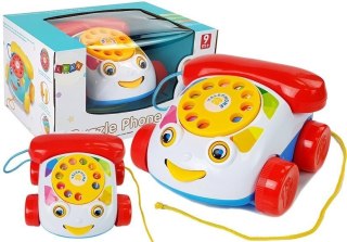 LEAN Toys Telefon Do Ciągnięcia na Kółkach ze słuchawka na Baterie dla Niemowlęcia