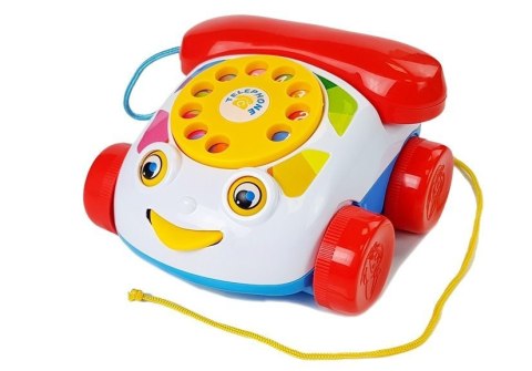 LEAN Toys Telefon Do Ciągnięcia na Kółkach ze słuchawka na Baterie dla Niemowlęcia