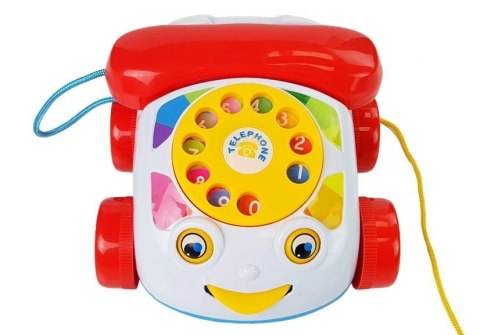 LEAN Toys Telefon Do Ciągnięcia na Kółkach ze słuchawka na Baterie dla Niemowlęcia