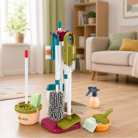LEAN Toys Zestaw Do Sprzątania Z Odkurzaczem Mop Stojak Akcesoria Dla Dzieci 23 El.