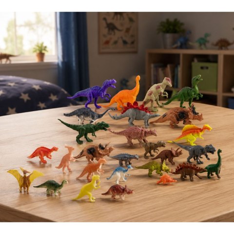 LEAN Toys Zestaw Figurek W Pudełku Kolorowe Gumowe Dinozaury 34 Elementy