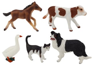 LEAN Toys Zestaw Figurek Zwierzęta Wiejskie Farma 5 Sztuk Koń Krowa Kot Gęś Pies