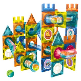 LEAN Toys Zestaw Klocki Magnetyczne Konstrukcyjne Tor Kulkowy Kolorowe 98 el.