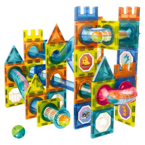 LEAN Toys Zestaw Klocki Magnetyczne Konstrukcyjne Tor Kulkowy Kolorowe 98 el.