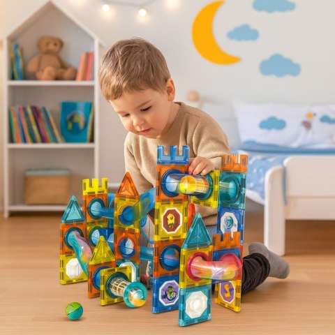 LEAN Toys Zestaw Klocki Magnetyczne Konstrukcyjne Tor Kulkowy Kolorowe 98 el.
