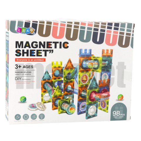LEAN Toys Zestaw Klocki Magnetyczne Konstrukcyjne Tor Kulkowy Kolorowe 98 el.