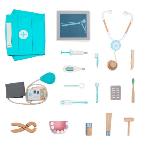 LEAN Toys Zestaw Lekarski Mały Doktor Dentysta Drewniany Apteczka Fartuch 20 El