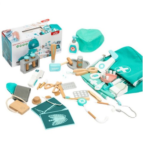 LEAN Toys Zestaw Lekarski Mały Doktor Dentysta Drewniany Apteczka Fartuch 20 El