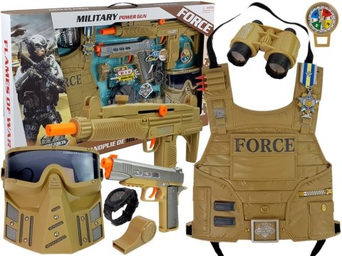 LEAN Toys Zestaw Wojskowy Broń Maska Lornetka Kamizelka Kompas