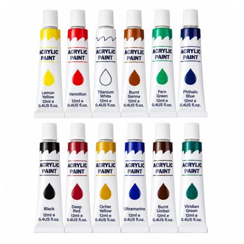 LEAN Zestaw Do Malowania Farby Akrylowe Artystyczne 24 Kolory 12 ml