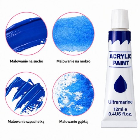 LEAN Zestaw Do Malowania Farby Akrylowe Artystyczne 24 Kolory 12 ml