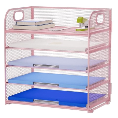 LEAN Organizer Na Dokumenty Teczki 5 Poziomów Metalowy Różowy