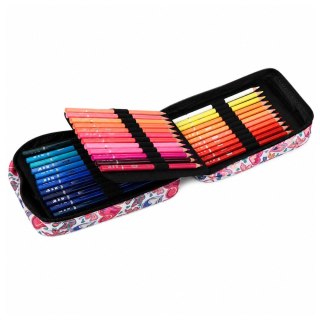 LEAN Piórnik Trzykomorowy Kolorowanka Z Kwiatami Strugaczka Gumka Kredki 72 szt.