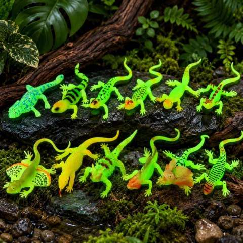 LEAN TOYS Gumowa Figurka Jaszczurka Fluorescencyjna Świecąca W Ciemności Zielona 15cm