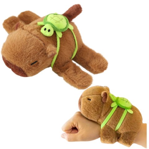 LEAN TOYS Pluszowa Kapibara Z Żółwiem Opaski Na Nadgarstek Rękę 2w1 Brązowa 18cm