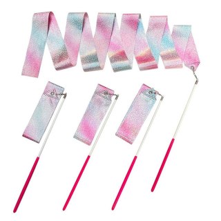 LEAN TOYS Wstążka Gimnastyczna Do Tańca Ćwiczeń Róż Fiolet Błękit Błyszcząca 205x5cm