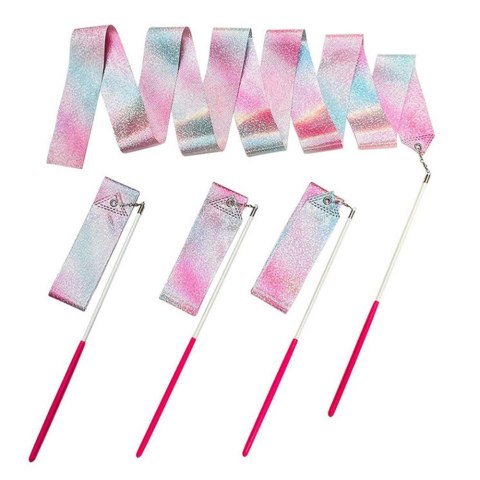 LEAN TOYS Wstążka Gimnastyczna Do Tańca Ćwiczeń Róż Fiolet Błękit Błyszcząca 205x5cm