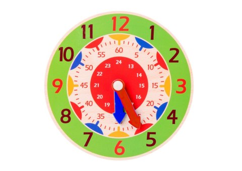 LEAN TOYS Zegar Drewniany Edukacyjny Godziny Minuty Sekundy Zielony
