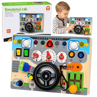 LEAN Toys Drewniana Tablica Edukacyjna Manipulacyjna Kierownica Światła Dźwięki