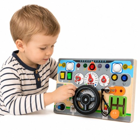 LEAN Toys Drewniana Tablica Edukacyjna Manipulacyjna Kierownica Światła Dźwięki