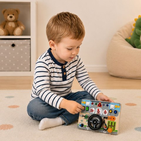 LEAN Toys Drewniana Tablica Edukacyjna Manipulacyjna Kierownica Światła Dźwięki
