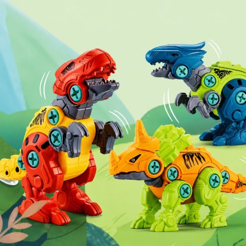 LEAN Toys Klocki Konstrukcyjne Dinozaury Zestaw do Skręcania z Wkrętarką 4w1