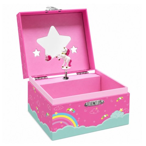 LEAN Toys Kuferek z Pozytywką Szkatułka Na Biżuterię Obracający Się Jednorożec Różowy