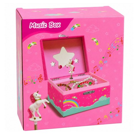 LEAN Toys Kuferek z Pozytywką Szkatułka Na Biżuterię Obracający Się Jednorożec Różowy