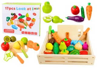 LEAN Toys Owoce Warzywa Drewniane w Skrzyni Na Magnes Kuchnia