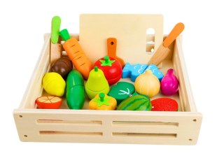 LEAN Toys Owoce Warzywa Drewniane w Skrzyni Na Magnes Kuchnia