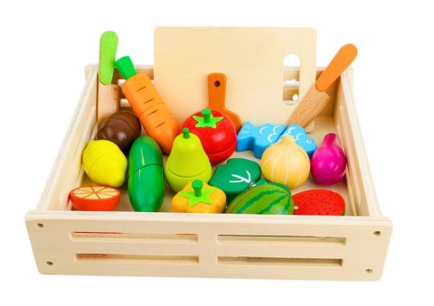LEAN Toys Owoce Warzywa Drewniane w Skrzyni Na Magnes Kuchnia
