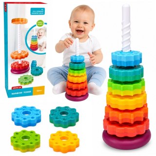LEAN Toys Piramida Obrotowa Wieża Sorter Układanka Tęczowa 36cm 6 El.