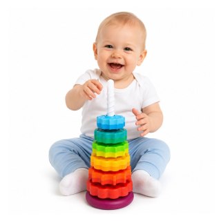 LEAN Toys Piramida Obrotowa Wieża Sorter Układanka Tęczowa 36cm 6 El.