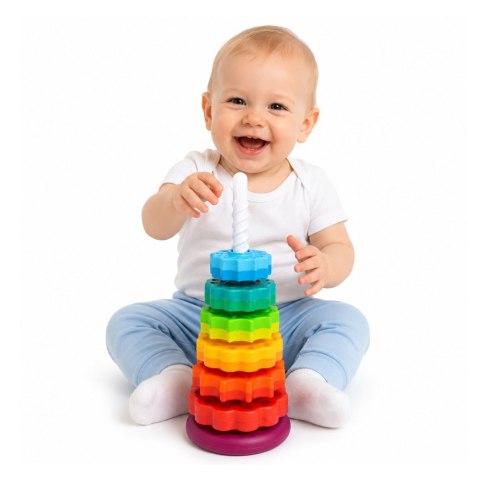 LEAN Toys Piramida Obrotowa Wieża Sorter Układanka Tęczowa 36cm 6 El.